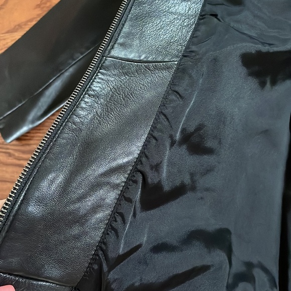 JLC New York GENUINE LEATHER women’s blazer jacket black zip front pockets Small - Picture 14 of 16